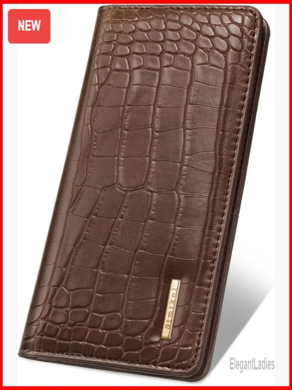 Slim Bifold Wallet RFID Blocking Minimalist Crocodile Embossed Faux Leather